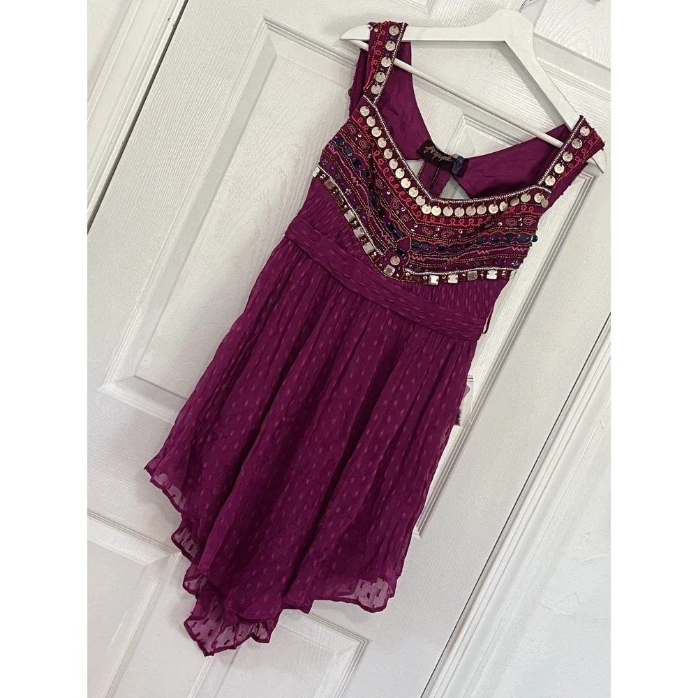 Free People Beaded Coin Dress Boho Fairycore Whimsigoth Festival Babydoll Gypsy - Picture 3 of 16